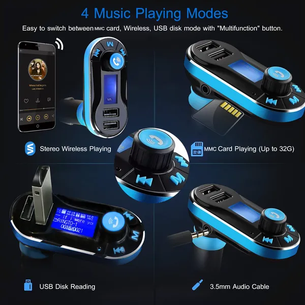 Car Wireless FM Transmitter Dual USB Charger Hands-free Call MP3 Player Aux-in LED Display Remote Controller photo 3