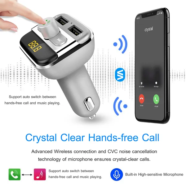 Car Wireless FM Transmitter 3.4A Dual USB Charge Hands-free Call Car MP3 Player photo 5
