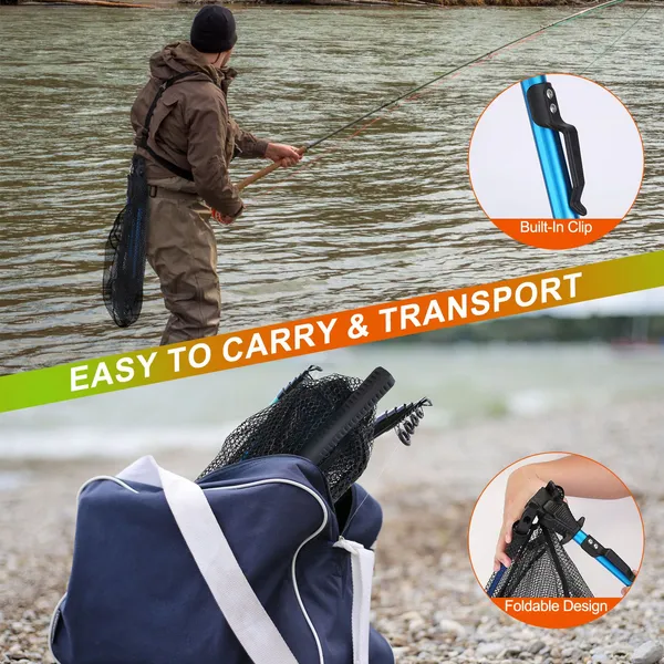 Foldable Fishing Net With Aluminum Alloy Rod EVA Handle Durable 5MM Hexagonal Nano Coating Nylon Mesh Collapsible Landing Net Safe Fish Catching Or Releasing photo 2