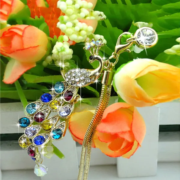 Colorful Crystal Diamond Peacock Dust Cap Pendant For Cell Phone 3.5mm Jack photo 2