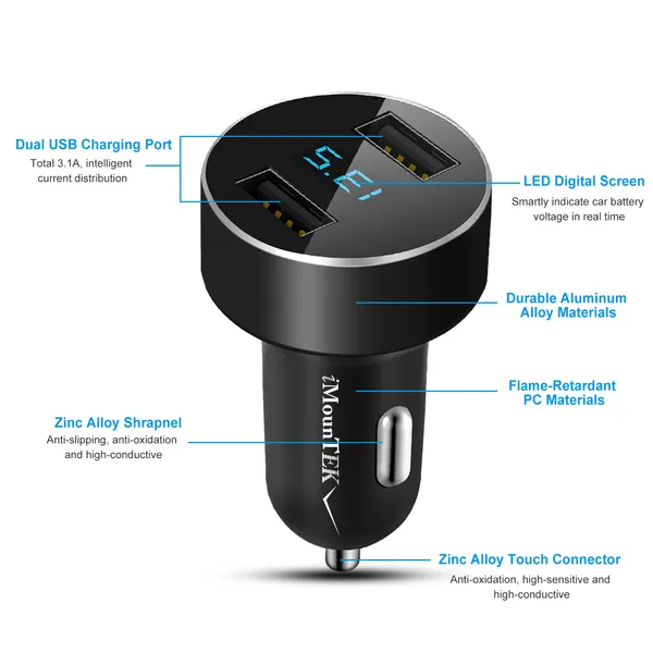 Universal 15W/3.1A Dual USB Car Charger Adapter Aluminum Alloy Fast Car Charging Adapter For IPhone XR XS Tablet PC photo 3