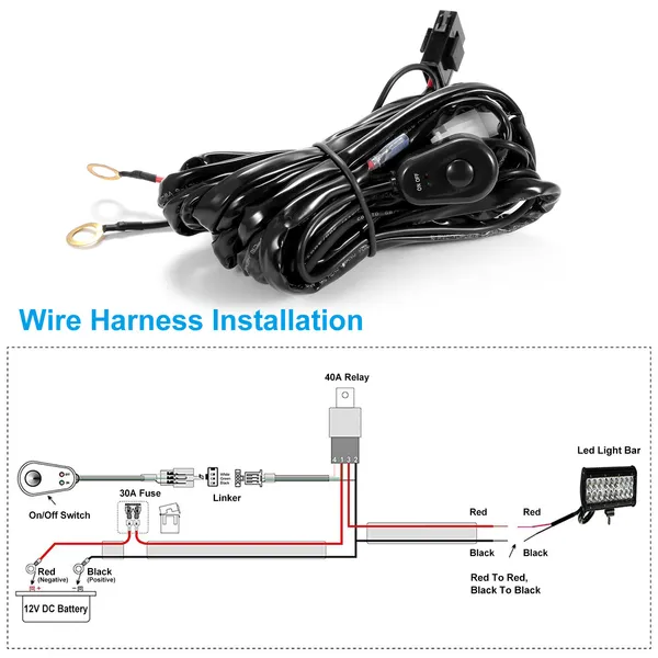 LED Light Bar Wiring Harness Kit 280W 12V 40A Power Relay Fuse On Off Switch 10ft Length Universal Fitment Light Bar Accessories photo 5