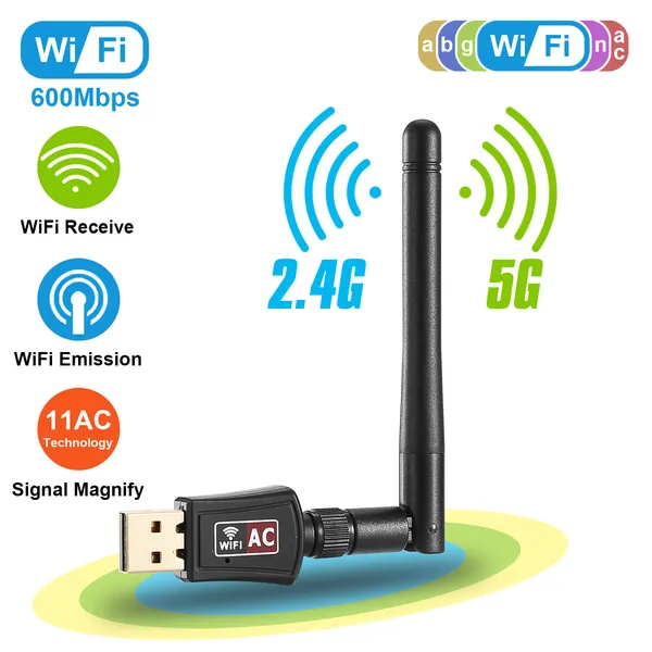 USB WiFi Adapter AC600Mbps 5G/2.4G Dual Band 802.11ac Wireless Network Adapter W/ 2dBi External Antennas For PC Desktop Laptop photo 1