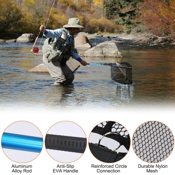 Foldable Fishing Net With Aluminum Alloy Rod EVA Handle Durable 5MM Hexagonal Nano Coating Nylon Mesh Collapsible Landing Net Safe Fish Catching Or Releasing photo 4