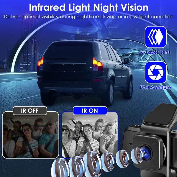 1080P FUD 3 Channel WiFi Dash Cam 170° Wide Angle Triple Car Camera With IR Night G-Sensor Motion Detection Loop Recording App Control Support 128G Max photo 4