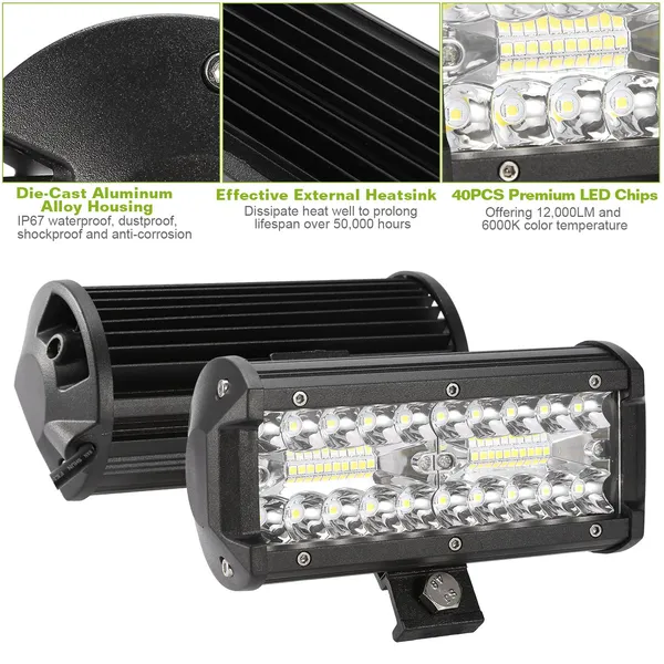 7in LED Light Bar 120W 12000LM LED Work Light Pods Offroad Driving Lights IP67 Waterproof Fog Light Spot Flood Beam For Jeep Trailer Truck Bus Boat photo 4