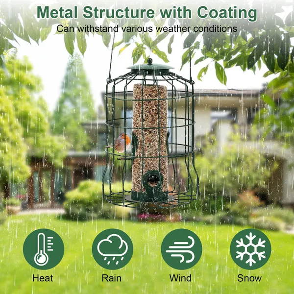 Outdoor Wild Bird Feeder Squirrel-Proof Chew-Proof Metal Hanging Seed Feeder With 4 Feeding Ports For Small Songbirds photo 3
