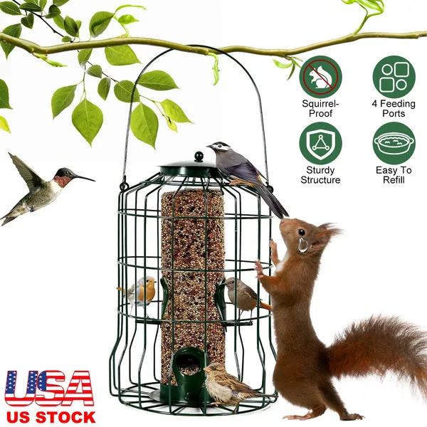 Outdoor Wild Bird Feeder Squirrel-Proof Chew-Proof Metal Hanging Seed Feeder With 4 Feeding Ports For Small Songbirds photo 1