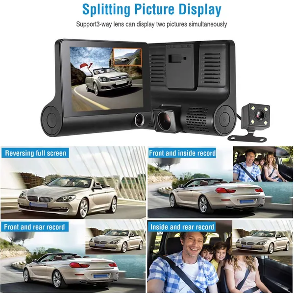 1296P Car DVR Dash Camera 4In 3 Lens Vehicle Driving Recorder Seamless Recording photo 5