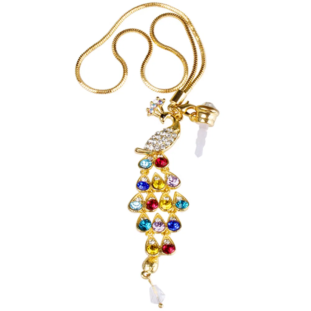 Colorful Crystal Diamond Peacock Dust Cap Pendant For Cell Phone 3.5mm Jack photo 6