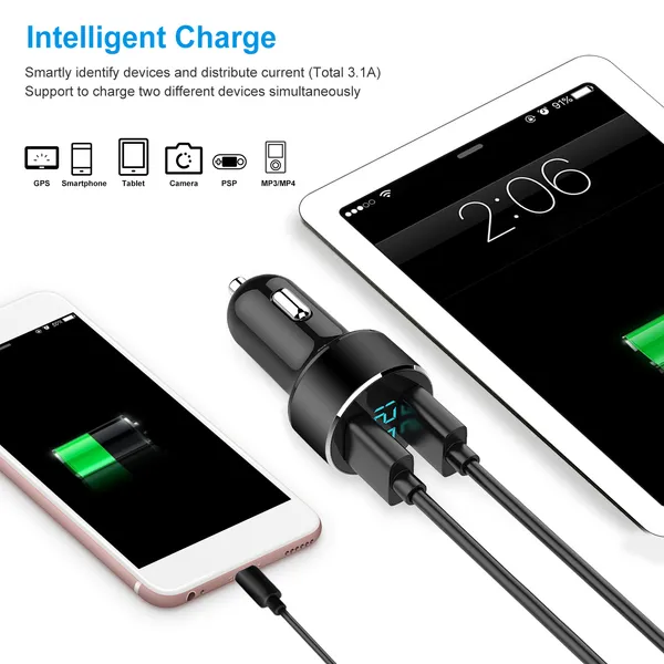 Universal 15W/3.1A Dual USB Car Charger Adapter Aluminum Alloy Fast Car Charging Adapter For IPhone XR XS Tablet PC photo 2