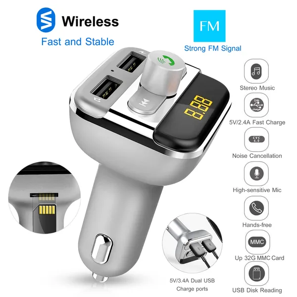 Car Wireless FM Transmitter 3.4A Dual USB Charge Hands-free Call Car MP3 Player photo 2