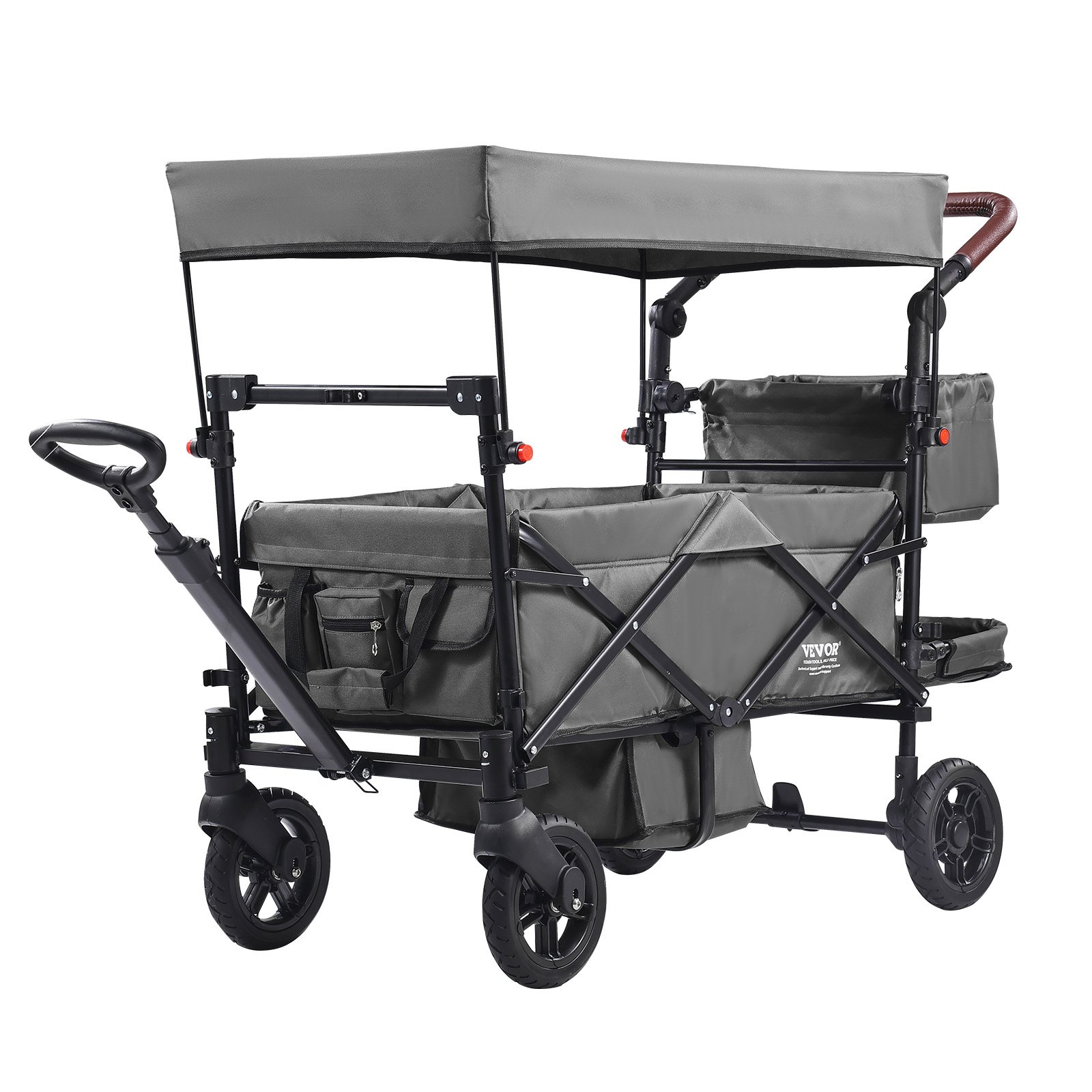 Wagon Stroller For 2 Kids, Push Pull Quad Collapsible Stroller With Adjustable Handle, Encircling Harness Removable Canopy, 4 Wheels W/ Brakes, Mutifunction Tandem Stroller For Camping Dark Grey photo 1