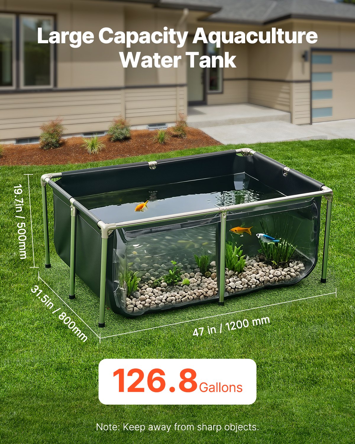 Canvas Fish Pond Above Ground Koi Tank 126.8 Gal With Clear Viewing Panel photo 5