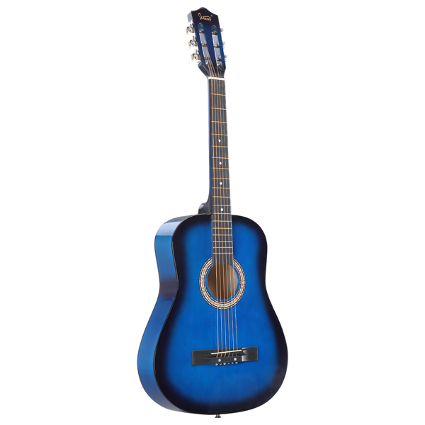 Blue 38-inch Round Acoustic Guitar With Picks, Strings, Capo, Case, Tuner, And Strap photo 2