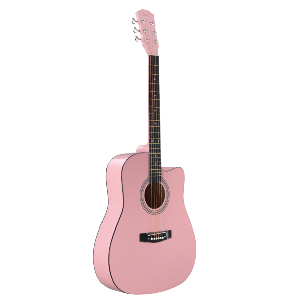 Pink 41-inch Dreadnought Barrel-shaped Cutaway Acoustic Guitar With Pick, Strings, Capo, Gig Bag, Tuner, Wrench Tool, And Shoulder Strap photo 4