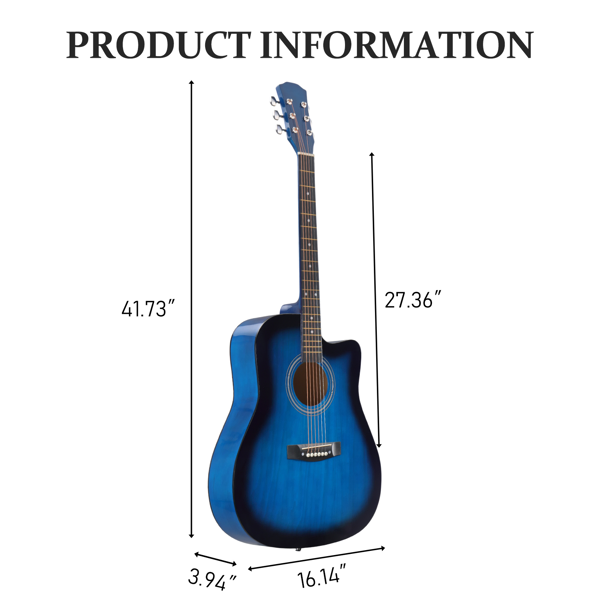 Blue 41-inch Dreadnought Barrel-shaped Cutaway Acoustic Guitar With Pick, Strings, Capo, Gig Bag, Tuner, Wrench Tool, And Shoulder Strap photo 5