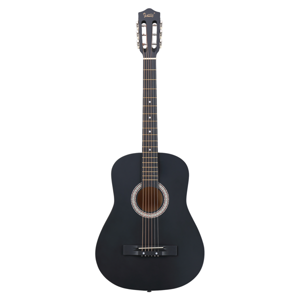 Matte Black 38-inch Round Acoustic Guitar With Picks, Strings, Capo, Case, Tuner, And Strap photo 2