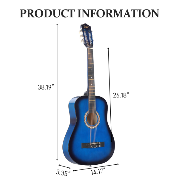 Blue 38-inch Round Acoustic Guitar With Picks, Strings, Capo, Case, Tuner, And Strap photo 4
