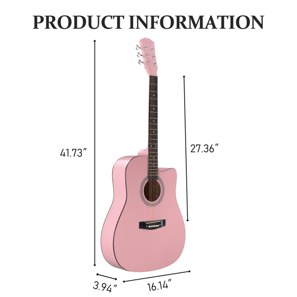 Pink 41-inch Dreadnought Barrel-shaped Cutaway Acoustic Guitar With Pick, Strings, Capo, Gig Bag, Tuner, Wrench Tool, And Shoulder Strap photo 3
