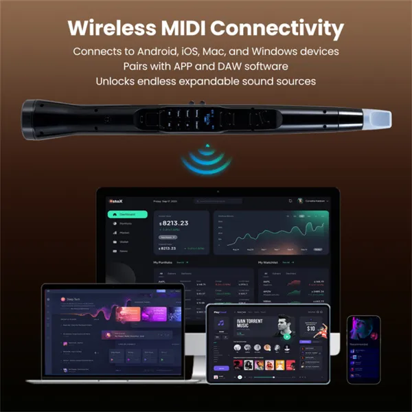 Portable Wireless MIDI Electronic Saxophone - 100 Tones, 3W Hi-Fi Speaker, 12hrs Playtime, 0.7lbs (Black ABS) photo 5