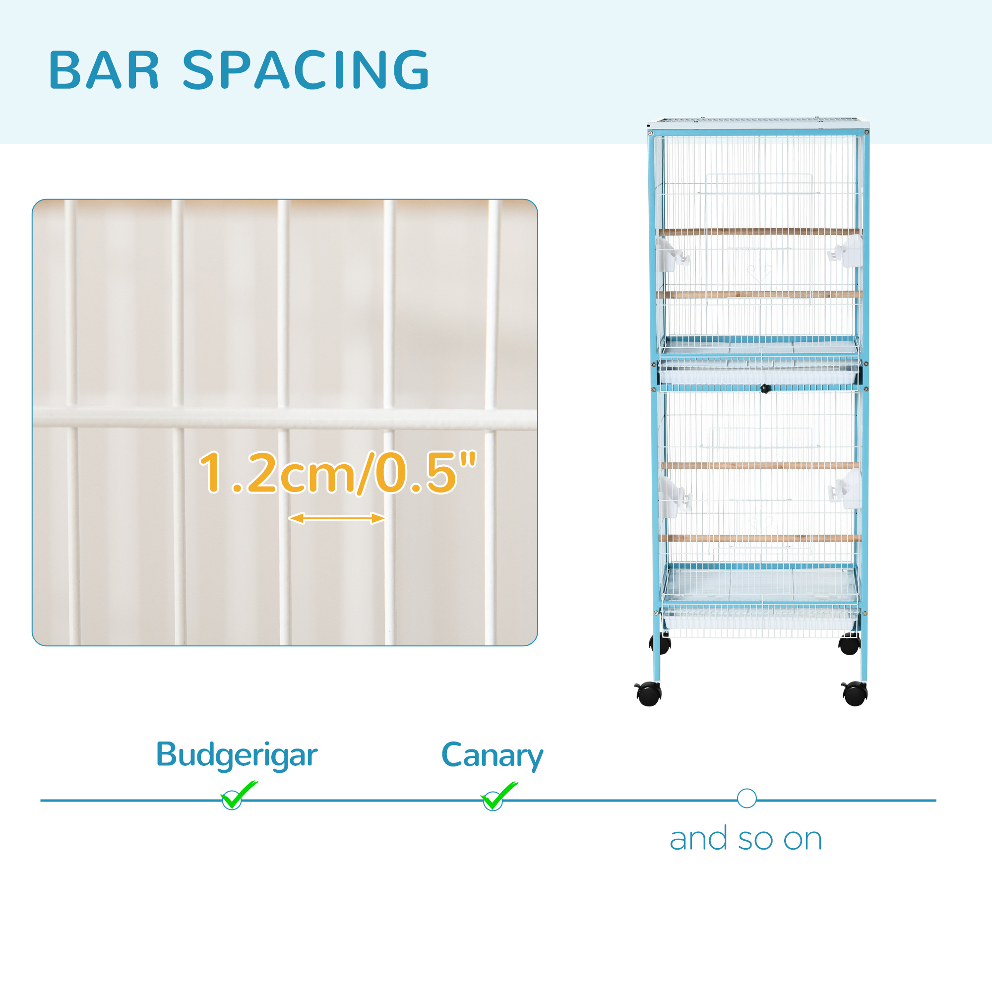 55" 2 In 1 Bird Cage Aviary Parakeet House for finches, budgies with Wheels, Light Blue photo 8