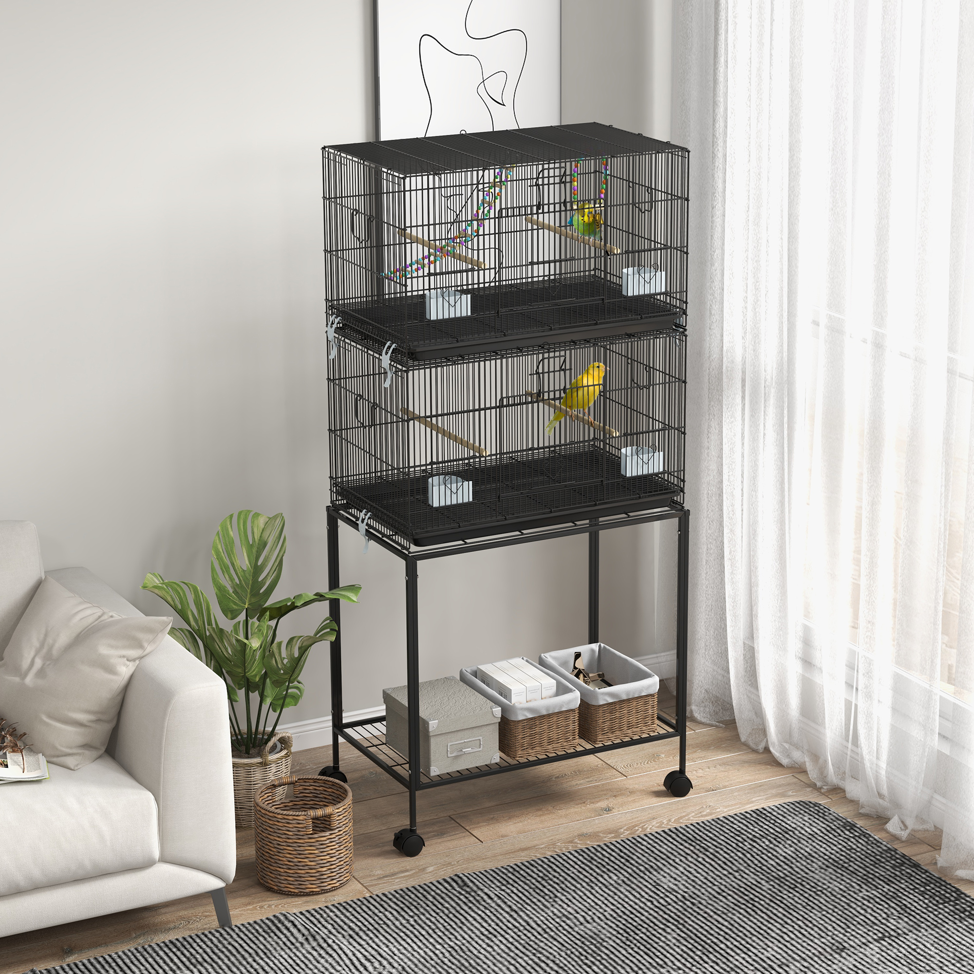 Double Stackable Bird Cage on Wheels w/ Stand, for Canaries photo 8