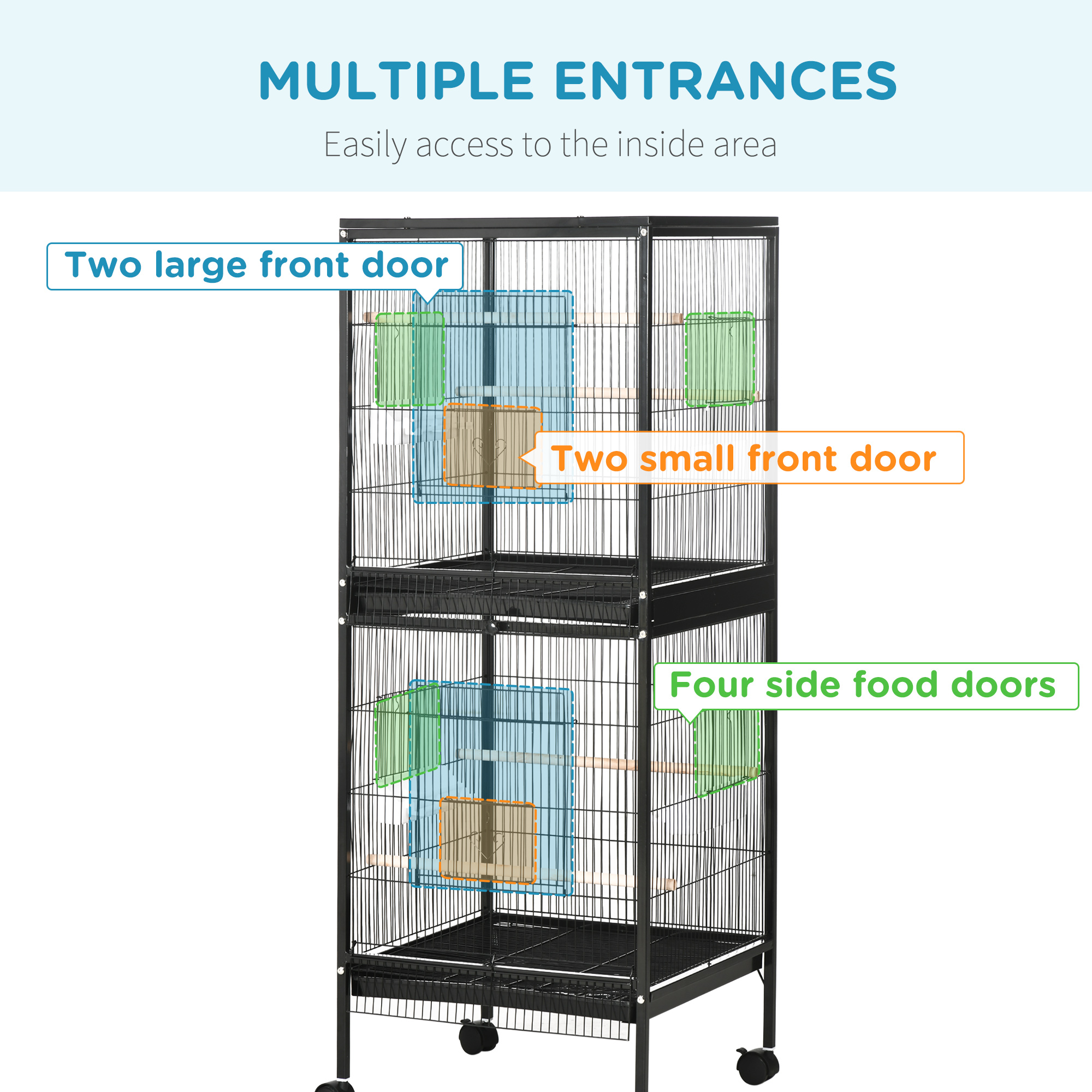 55" 2 In 1 Bird Cage Aviary Parakeet House for finches, budgies with Wheels, Black photo 3