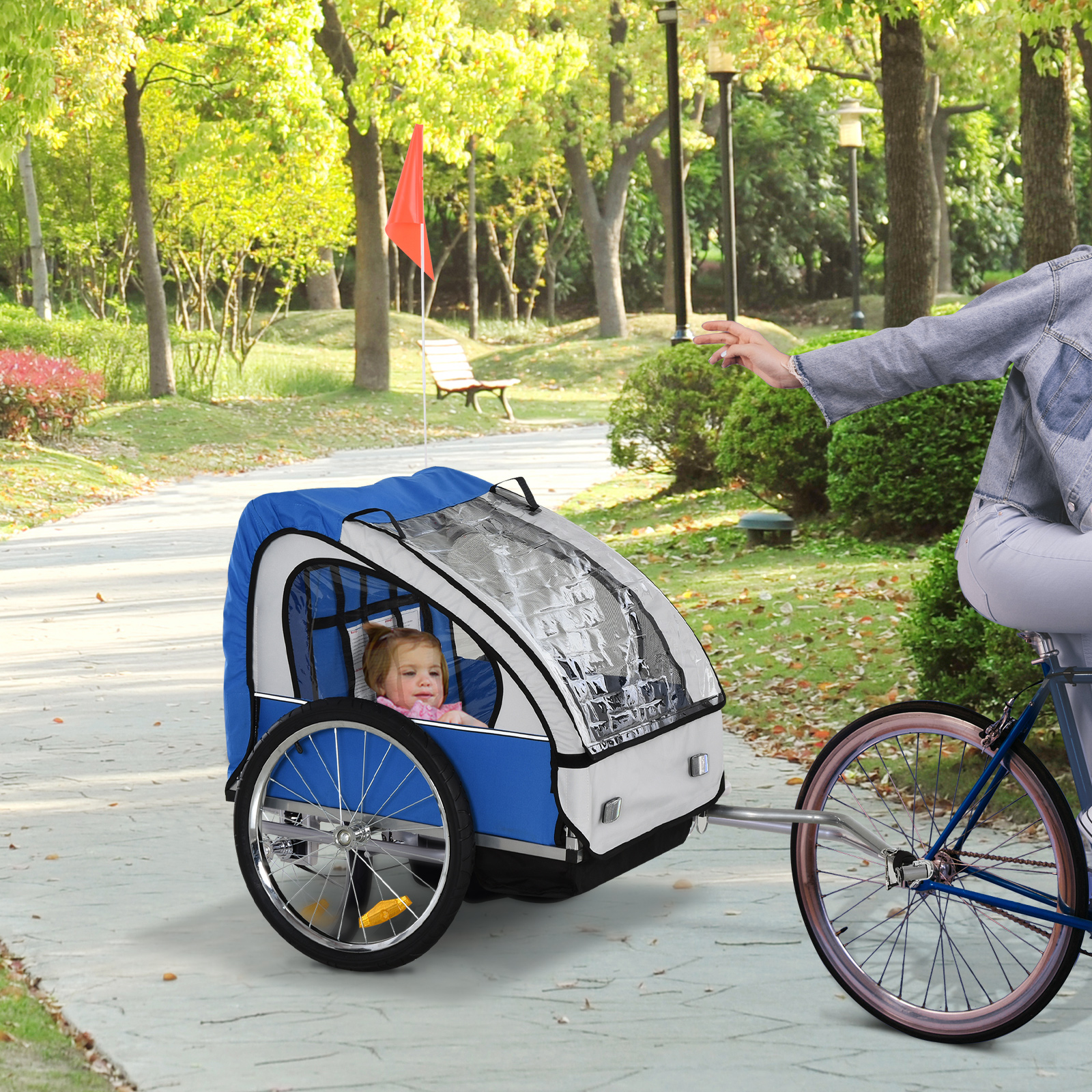 2-Seat Child Bike Trailer for Kids with a Strong Steel Frame, 5-Point Safety Harnesses, & Comfortable Seat, Blue photo 1