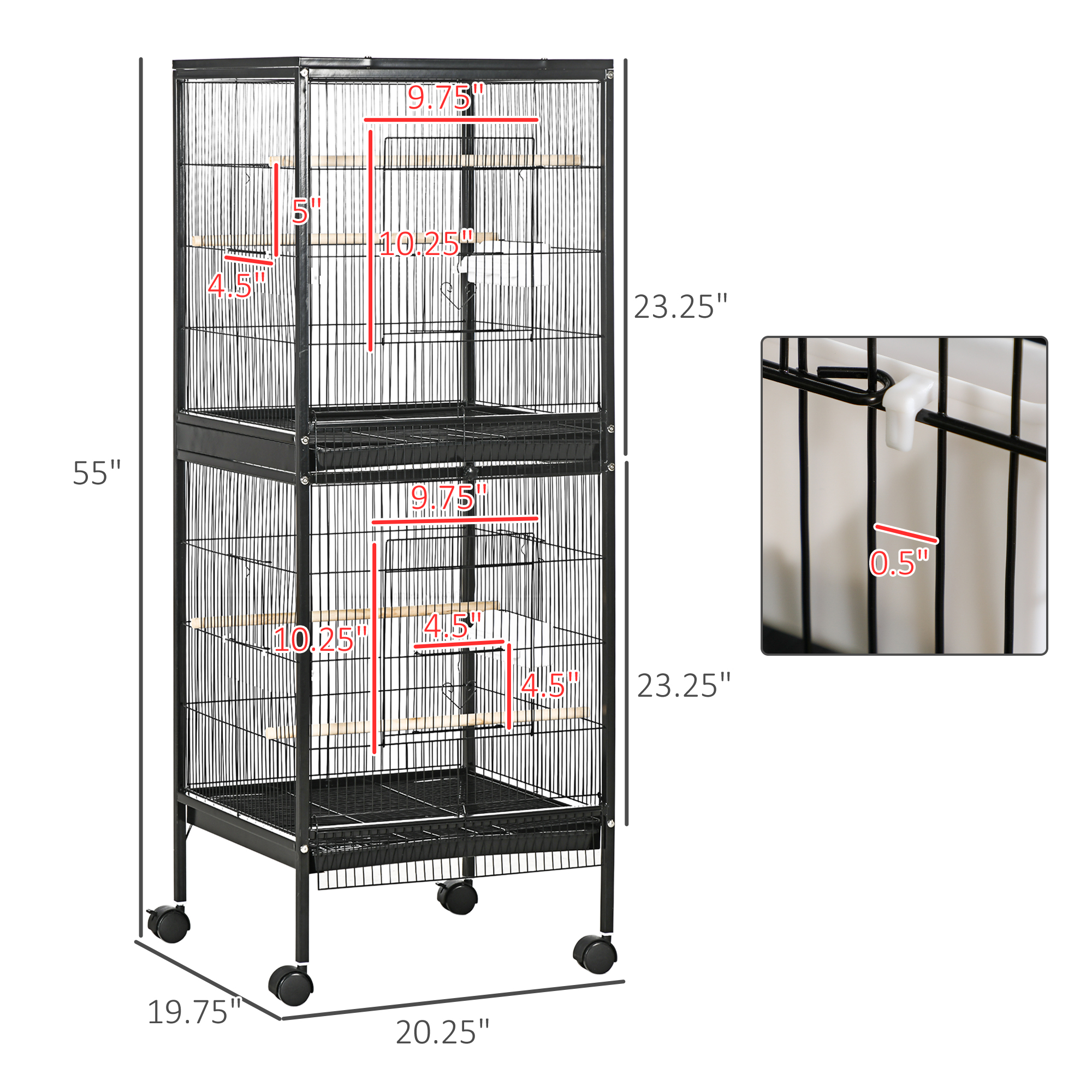 55" 2 In 1 Bird Cage Aviary Parakeet House for finches, budgies with Wheels, Black photo 8