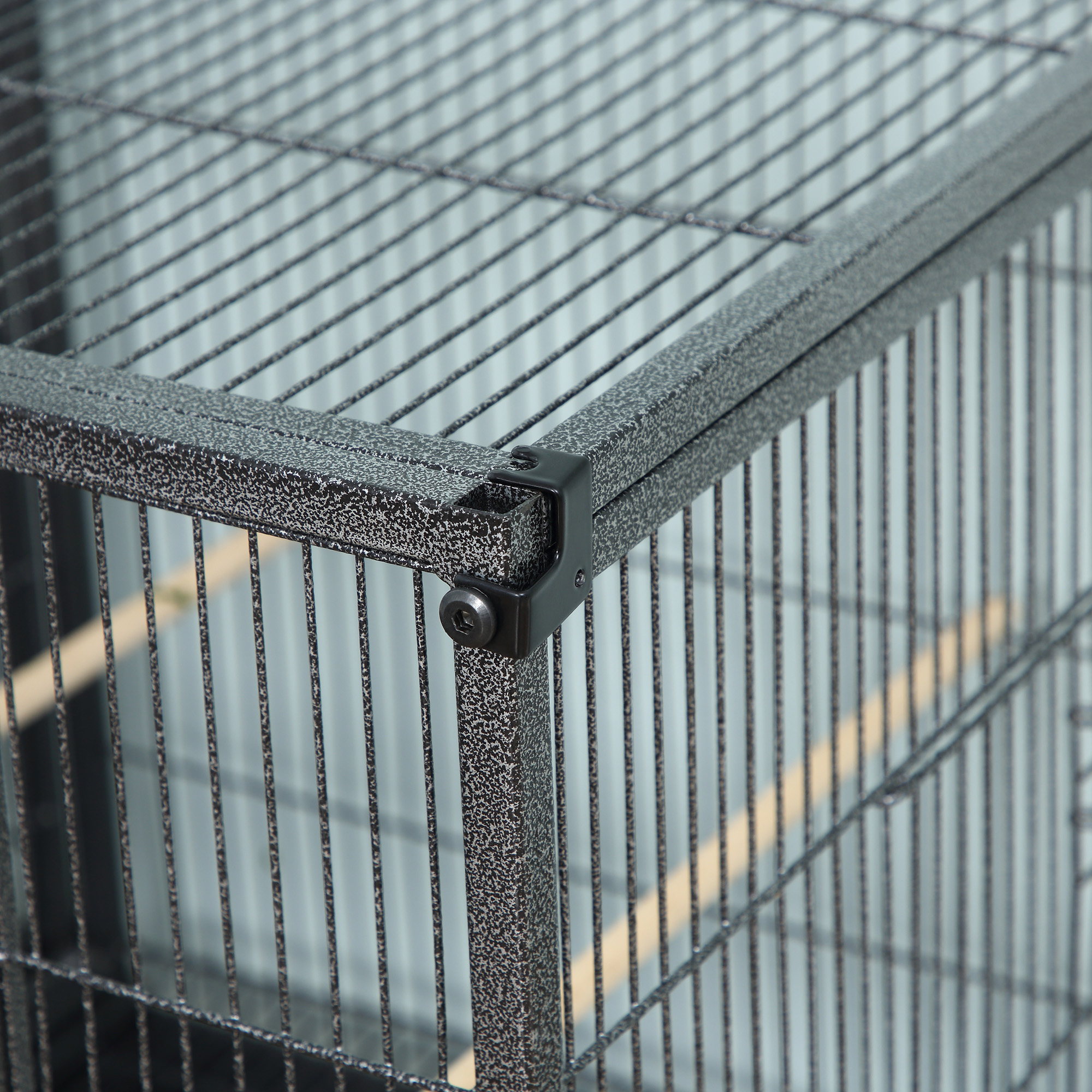  Divided Breeder Bird Cage with Rolling Stand Removable Metal Tray, Storage Shelf, Wood Perch, and Food Container photo 7