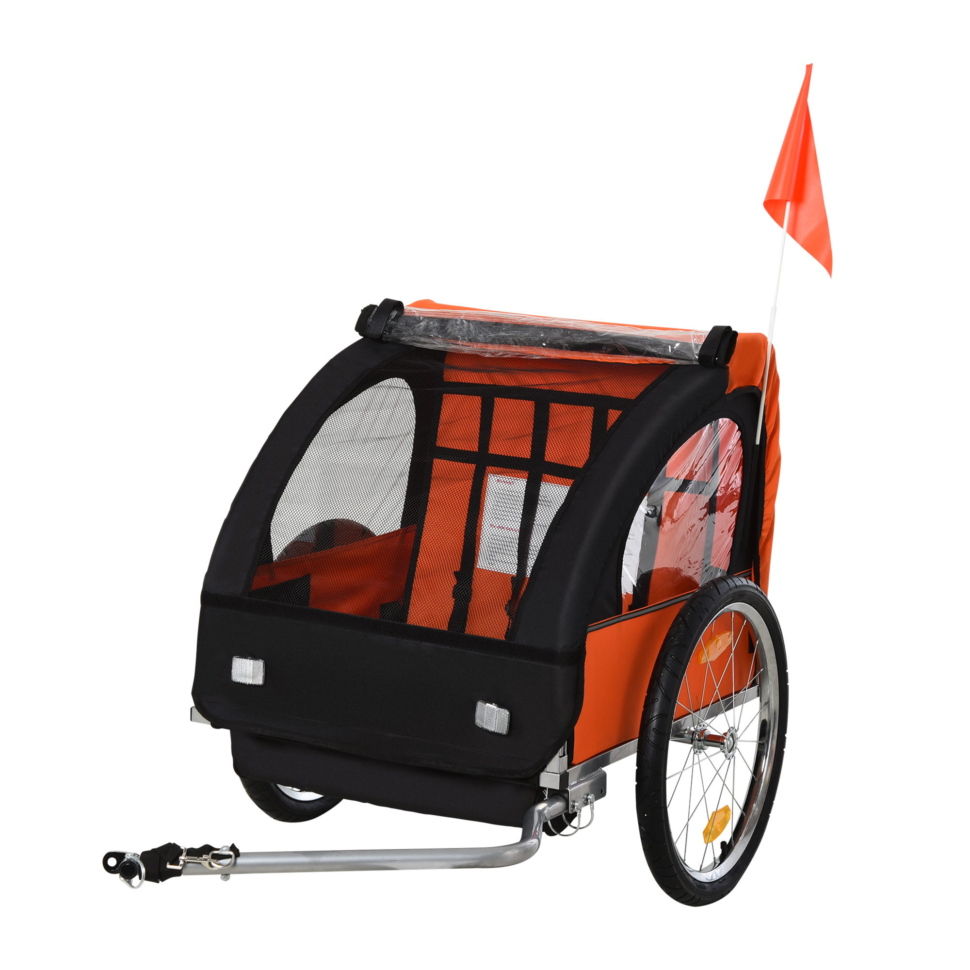 2-Seat Child Bike Trailer for Kids with a Strong Steel Frame, 5-Point Safety Harnesses, & Comfortable Seat, Orange photo 2