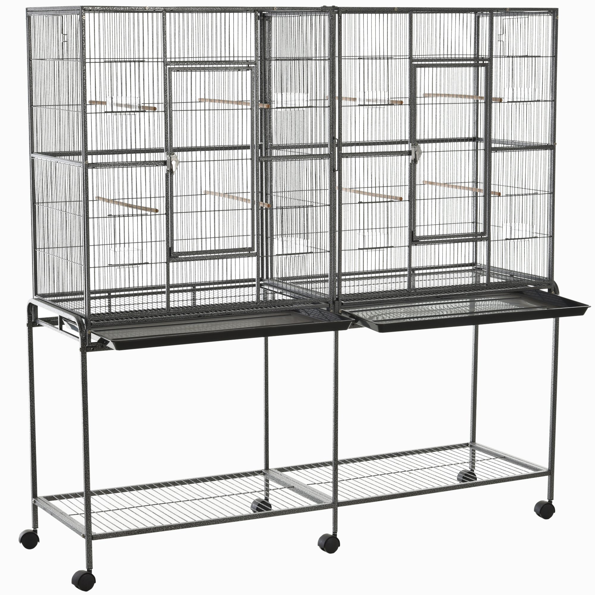 Rolling 65"L Bird Cage w/ Storage Shelf Wood Perch Food Container photo 2