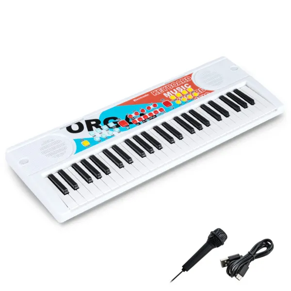 49 Keys Kids Electronic Keyboard With Microphone, 8 Tones & Rhythms Educational Music Toy For Age 3+ - White photo 2