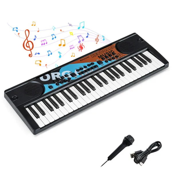 49 Keys Kids Electronic Keyboard With Microphone, 8 Tones & Rhythms Educational Music Toy For Age 3+ - Black photo 1