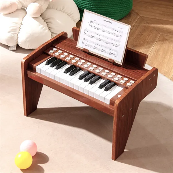 25 Keys Mini Digital Piano For Kids Age 3+, Lighted Teaching Mode With 6 Tones & 15 Demo Songs-Brown photo 1