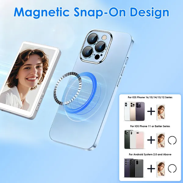 Vlog Selfie Monitor Screen Magnetic Rear Camera Phone Monitor Wireless Selfie Monitor Screen With 33FT Remote For Vlog Live Stream Compatible With IOS Android photo 2