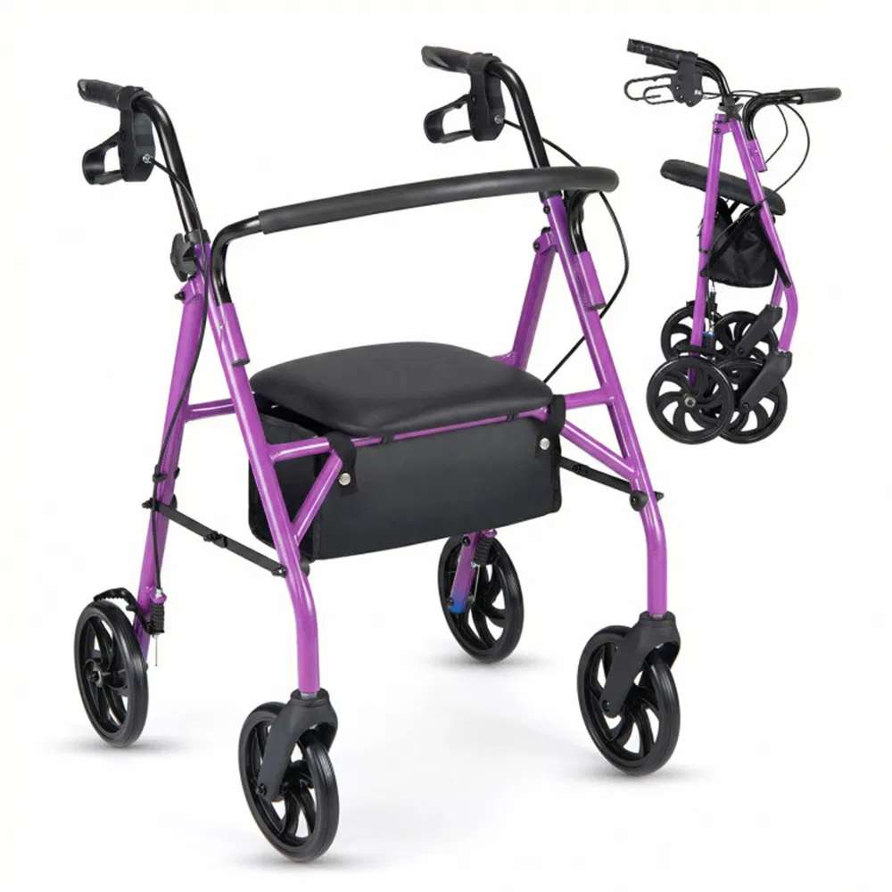 2-in-1 Rollator Walker With Seat (Purple), 8-Inch Large Wheels & Versatile Braking System, Adjustable Height photo 2