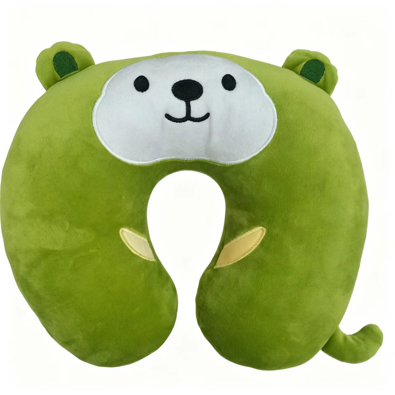 Cute Green Cartoon Animal Plush Travel Neck Pillow, PP Cotton Filled U Shaped Neck Support Cushion, Soft Fluffy Neck Rest For Airplane Car Office Nap photo 1