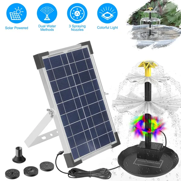 3-Tier Solar Bird Bath Fountain Solar Powered Water-Pump Waterfall Feature With Colorful Light 3 Nozzles 6W Solar Panel For Bird Bath Patio Yard Pond Garden photo 1