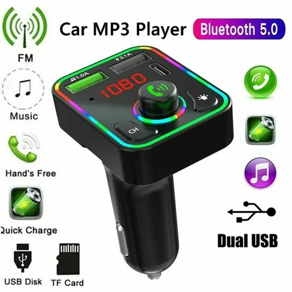 2 Pcs Wireless Car FM Transmitter Mini LED Screen MP3 Bluetooth 5.0 Fast PD Adapter photo 1