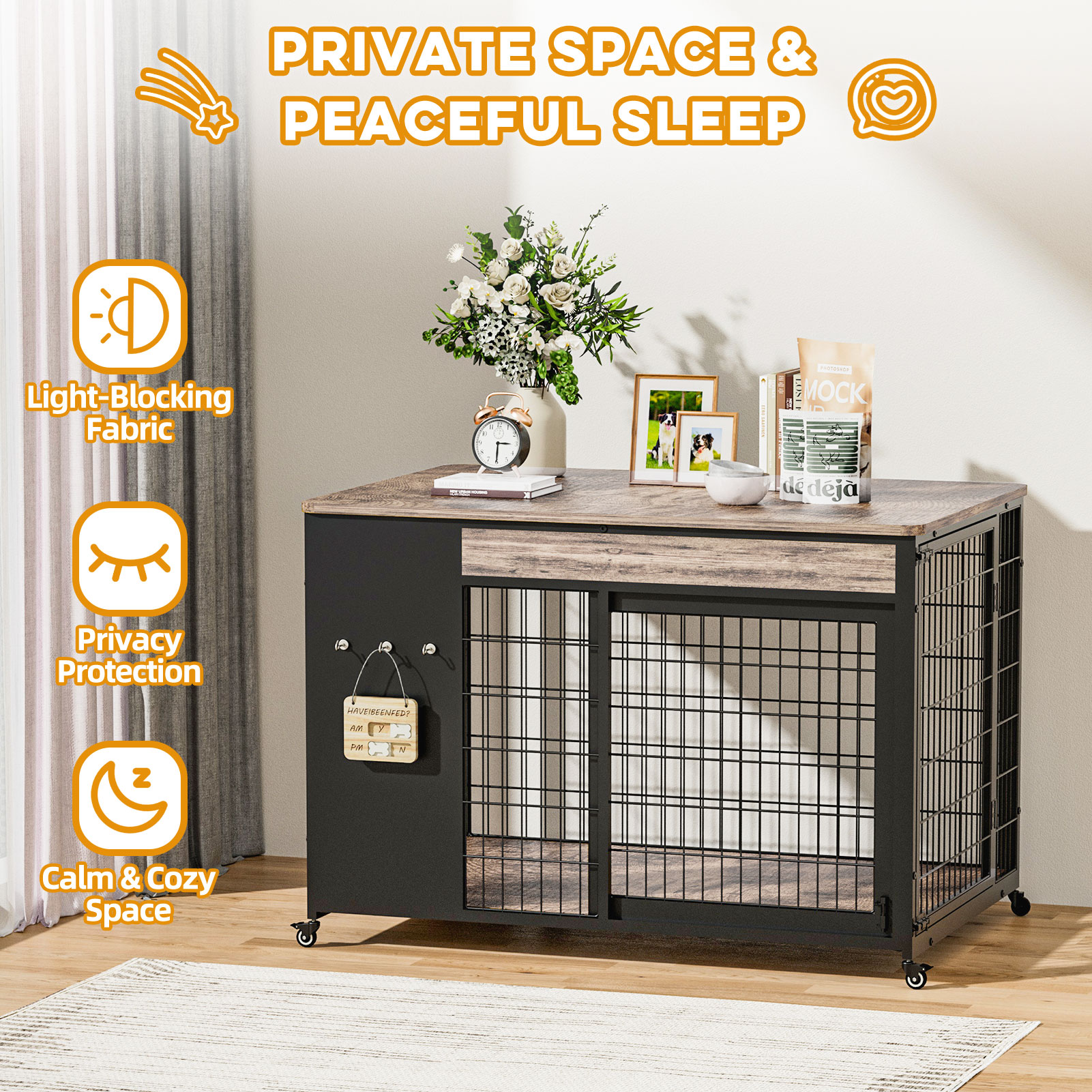 38in  Dog Crate Furniture - Dog Crate With DIY Frame, Sliding Door Indoor Kennel, Wooden Dog Cage End Table, For Medium-Large Breed, Size L photo 6