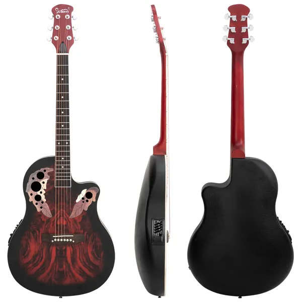 Don't Sell On Amazon - 41 Inch Full-Size Cutaway Acoustic-Electric Guitar Grape Voice Hole Spruce Top Round Back Sunset Red photo 2