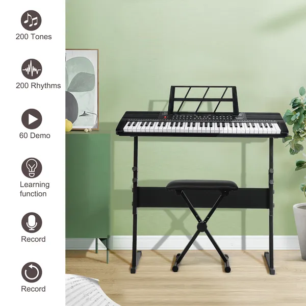 Do Not Sell On Amazon GEP-110 61 Key Keyboard With Piano Stand, Piano Bench, Built In Speakers, Headphone, Microphone, Music Rest, LED Screen, 3 Teaching Modes For Beginners photo 3