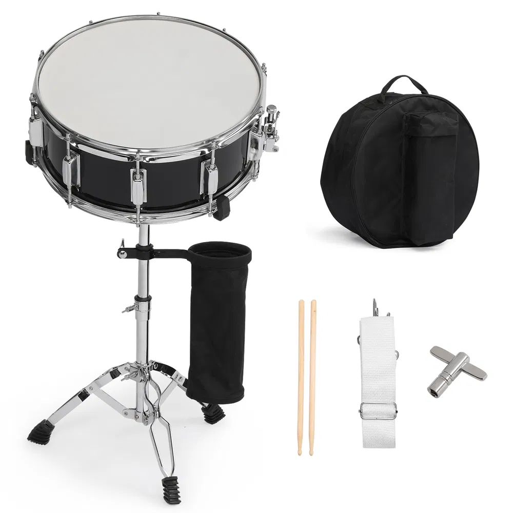 14 X 5.5in Snare Drum Set With Drumstick Holder, Snare Drum Bag, Strap, Mute Pad & Drum Stick For Beginner Student Black photo 3