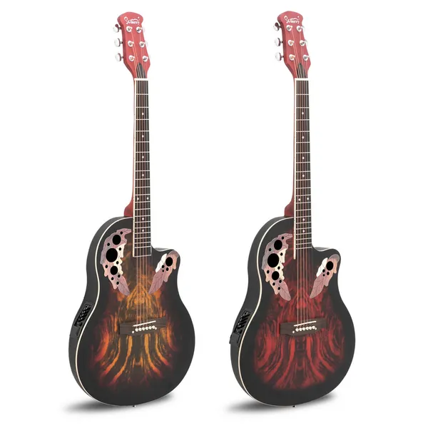 Don't Sell On Amazon - 41 Inch Full-Size Cutaway Acoustic-Electric Guitar Grape Voice Hole Spruce Top Round Back Sunset Red photo 3