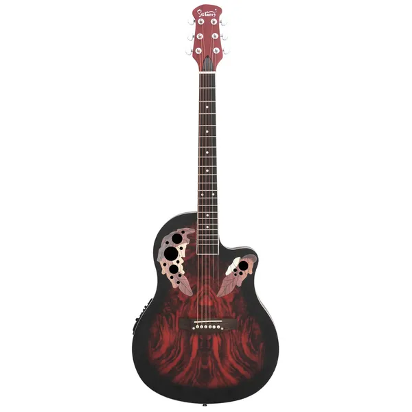 Don't Sell On Amazon - 41 Inch Full-Size Cutaway Acoustic-Electric Guitar Grape Voice Hole Spruce Top Round Back Sunset Red photo 1