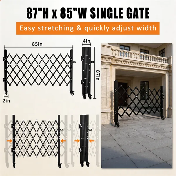 Foldable Security Gate, Expandable Safety Barrier With 360' Swivel Casters Lockable Design, Portable Mobile Rolling Barricade For Garage, Warehouse, Driveway And Pool Areas - 87' H X 85' W photo 6