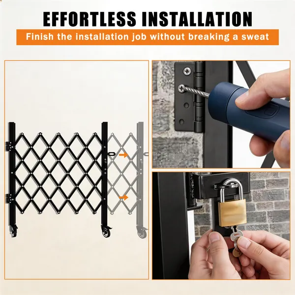Foldable Security Gate, Expandable Safety Barrier With 360' Swivel Casters Lockable Design, Portable Mobile Rolling Barricade For Garage, Warehouse, Driveway And Pool Areas - 51.57' H X 74' W photo 3
