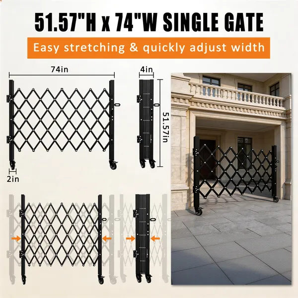 Foldable Security Gate, Expandable Safety Barrier With 360' Swivel Casters Lockable Design, Portable Mobile Rolling Barricade For Garage, Warehouse, Driveway And Pool Areas - 51.57' H X 74' W photo 4